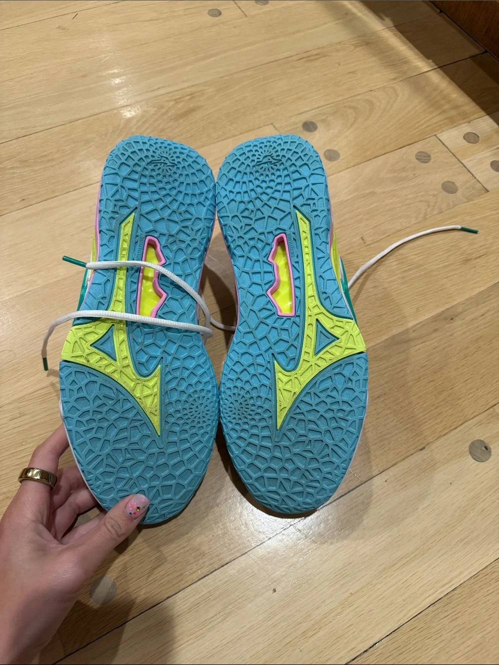 Mizuno White Sneakers with Neon Yellow & Teal Accents